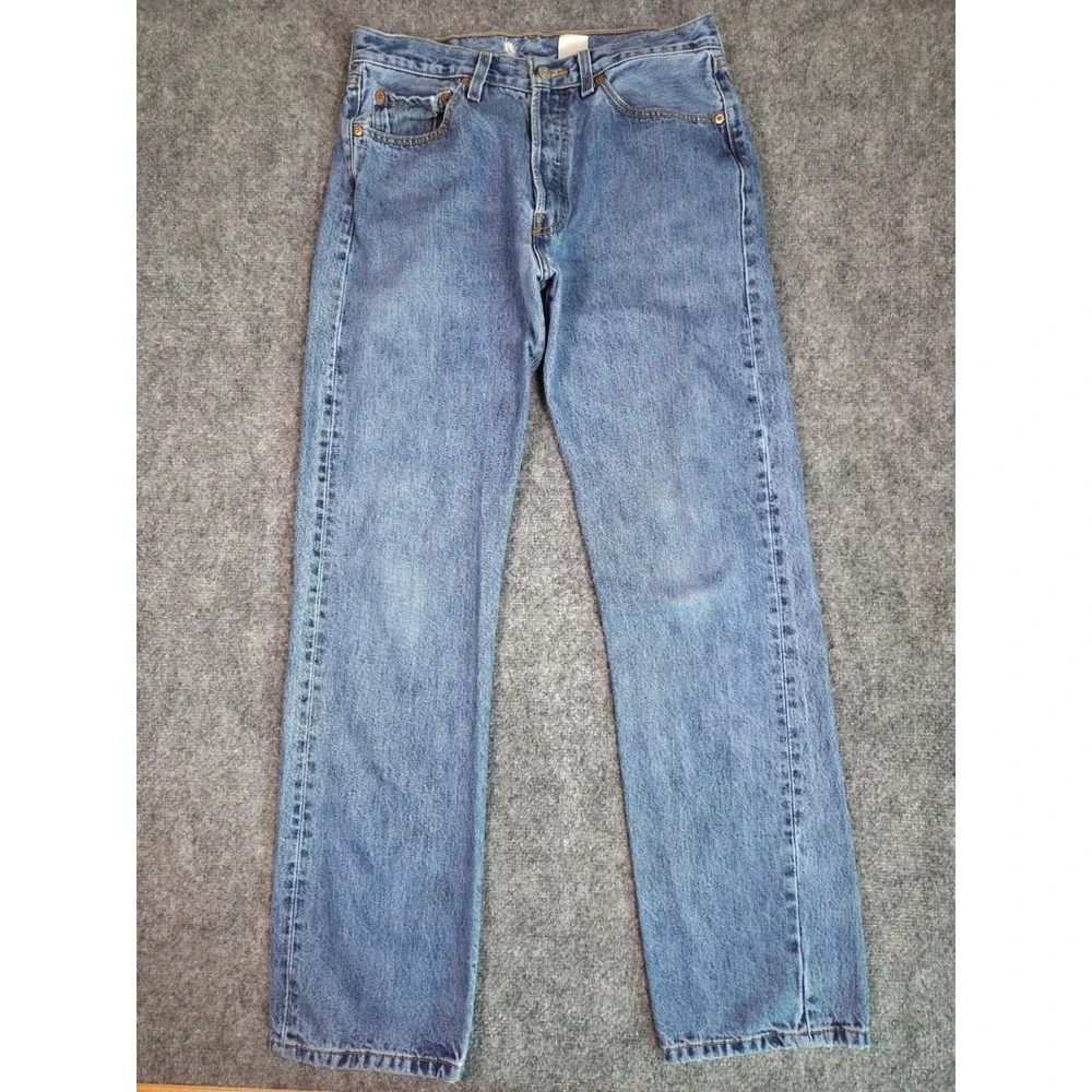 Levi's 501 Jeans Mens W33 L34 Blue Straight Leg Button Fly Denim